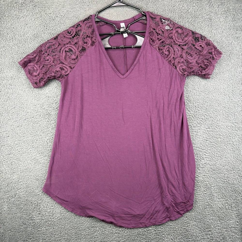 Zenana Premium Womens 2X Purple‎ Lace Short Sleeve V-Neck Top AT-5554XBA